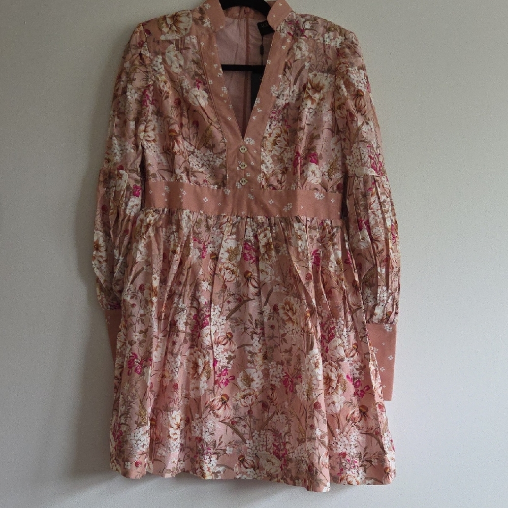 Aqua Blu Floral Long Sleeve Dress in Pink and Cream